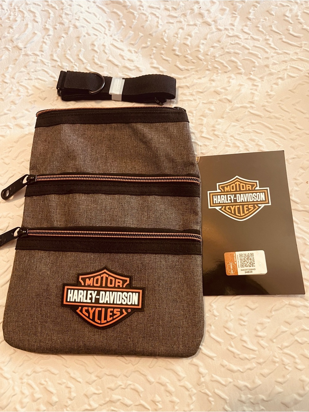 Harley-Davidson Gray and Black Vertical Belt Bag with Orange Logo
